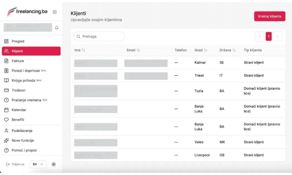 Screenshot: Klijenti