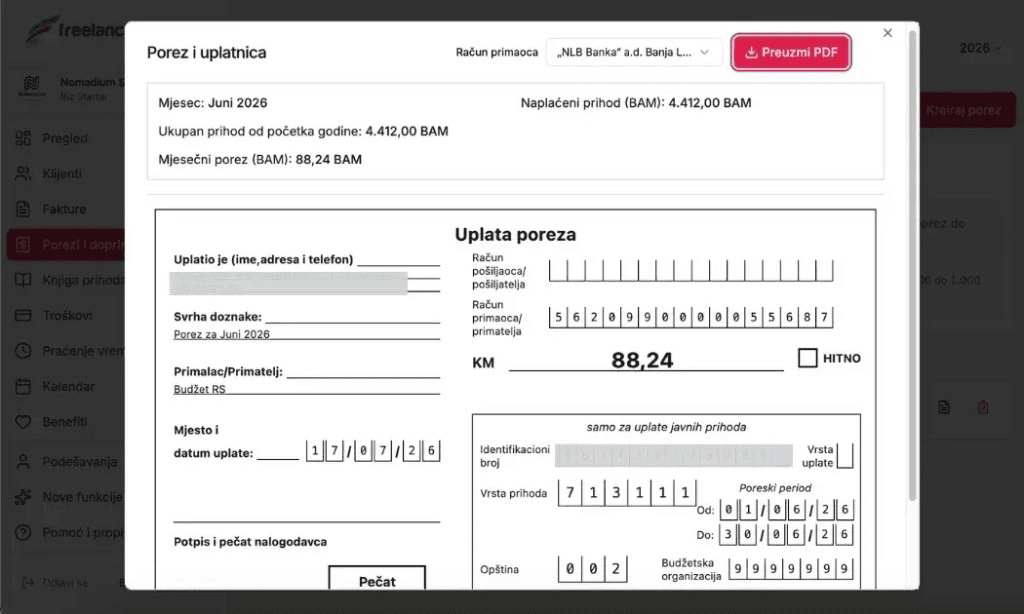 Screenshot: Uplatnice